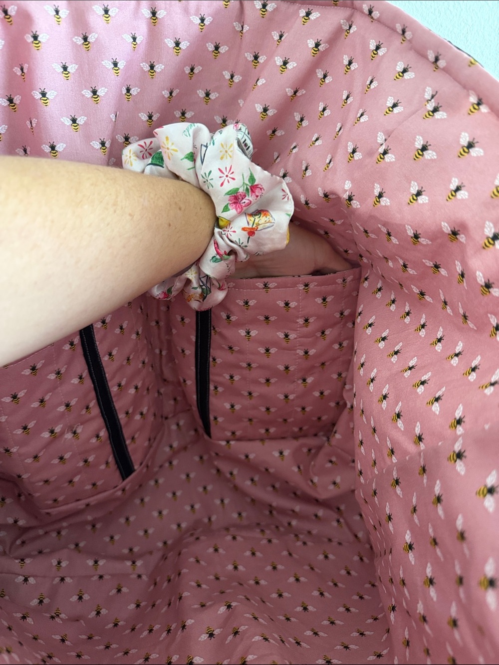 Black & White Quilted Bandana Tote with Pink Embroidery - Picture 6 of 8